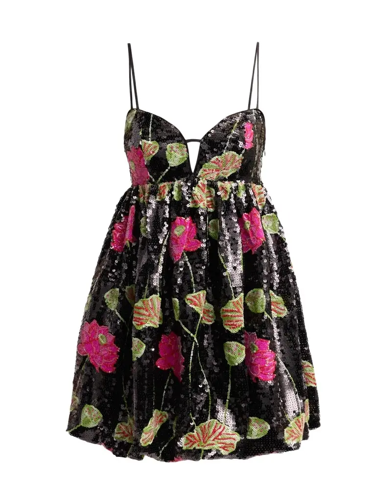 Farm Rio Women's Floral Sequin-Embellished Balloon Mini Dress