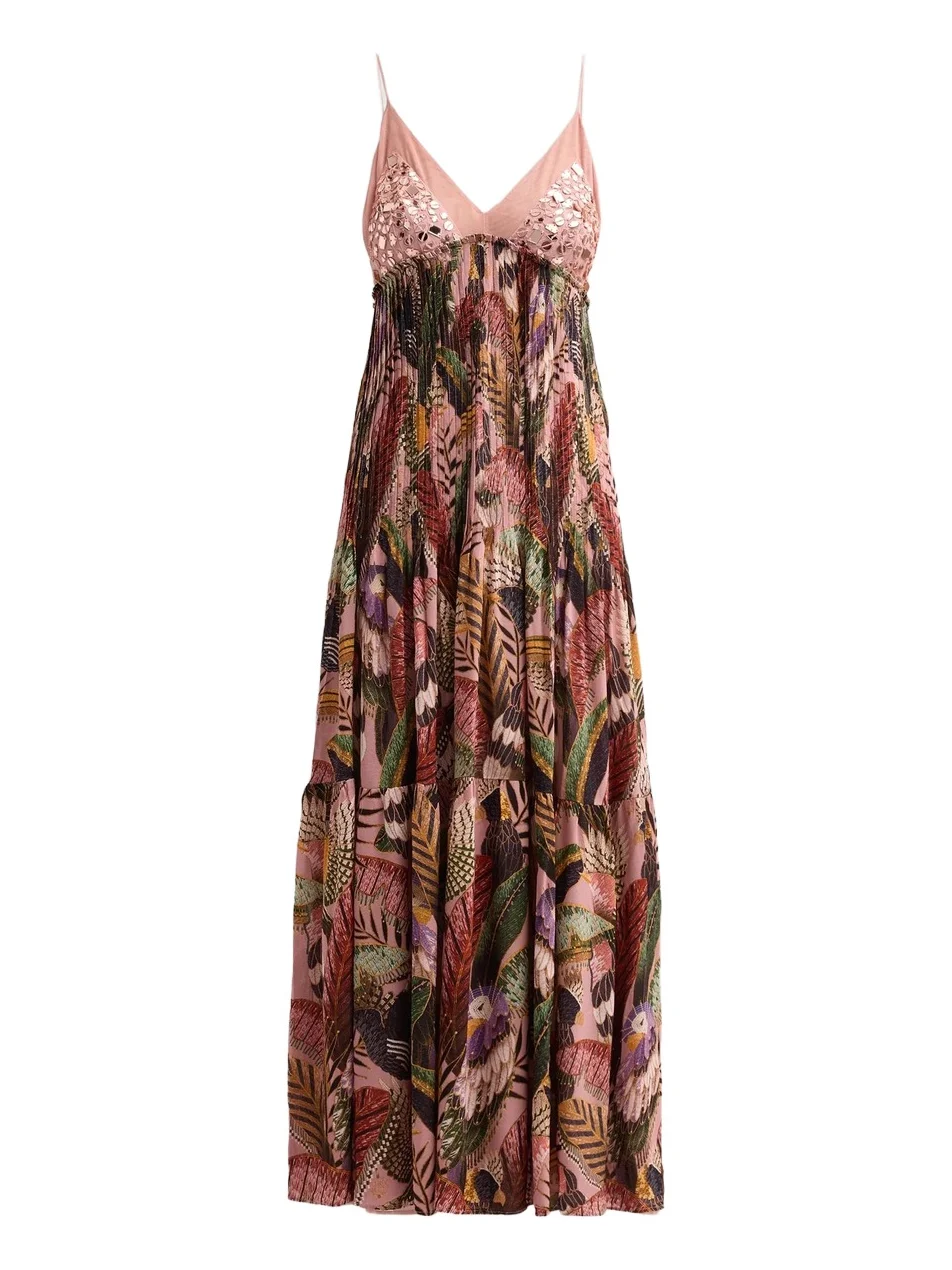 Women's Embellished Bird Print Dress Women's Embellished Bird Print Dress