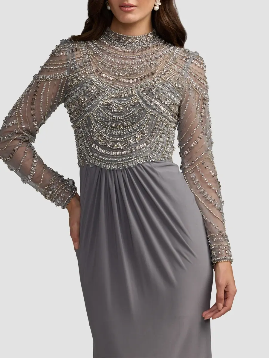 Mac Duggal Women's Beaded Jersey Long-Sleeve Gown | Thumbnail 4 Mac Duggal Women's Beaded Jersey Long-Sleeve Gown | Thumbnail 4