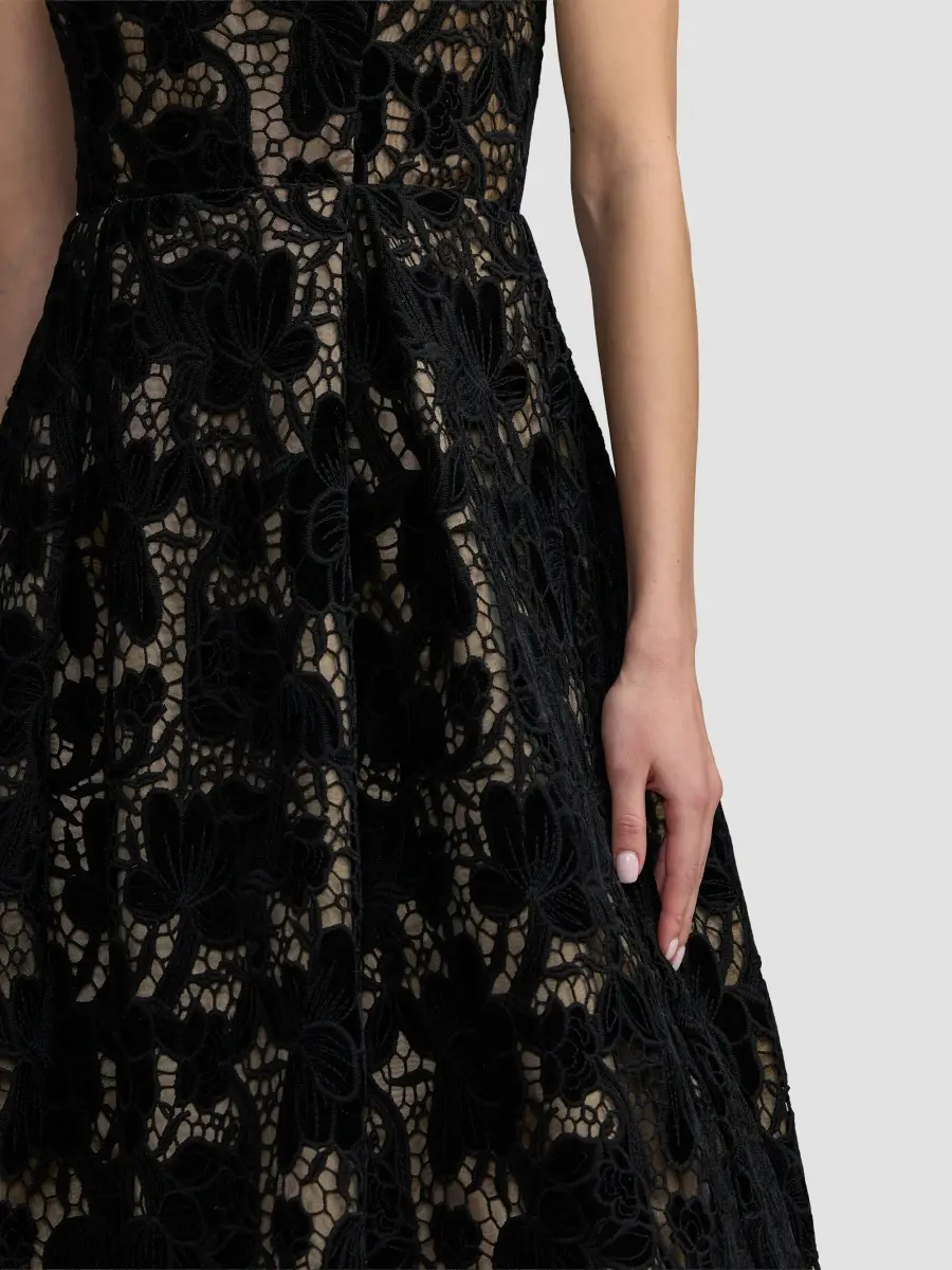 Mac Duggal Women's Velvet Floral Lace Strapless Midi Dress | Thumbnail 5 Mac Duggal Women's Velvet Floral Lace Strapless Midi Dress | Thumbnail 5