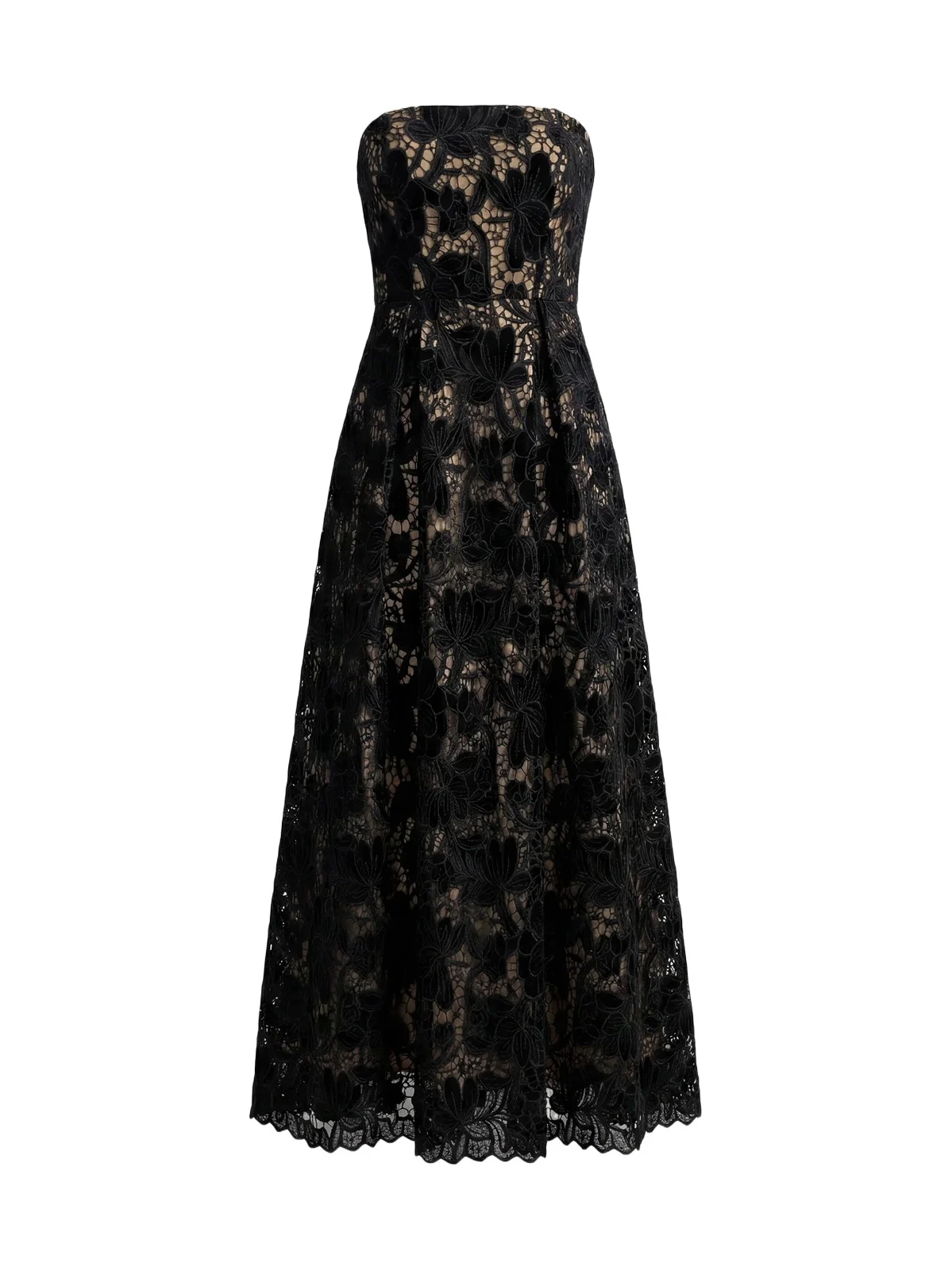 Women's Velvet Floral Lace Strapless Midi Dress Women's Velvet Floral Lace Strapless Midi Dress
