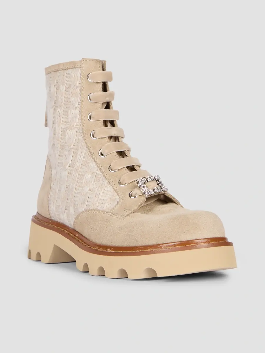 Roger Vivier Women's Viv Rangers Cable-Knit & Suede Combat Boots | Thumbnail 2 Roger Vivier Women's Viv Rangers Cable-Knit & Suede Combat Boots | Thumbnail 2