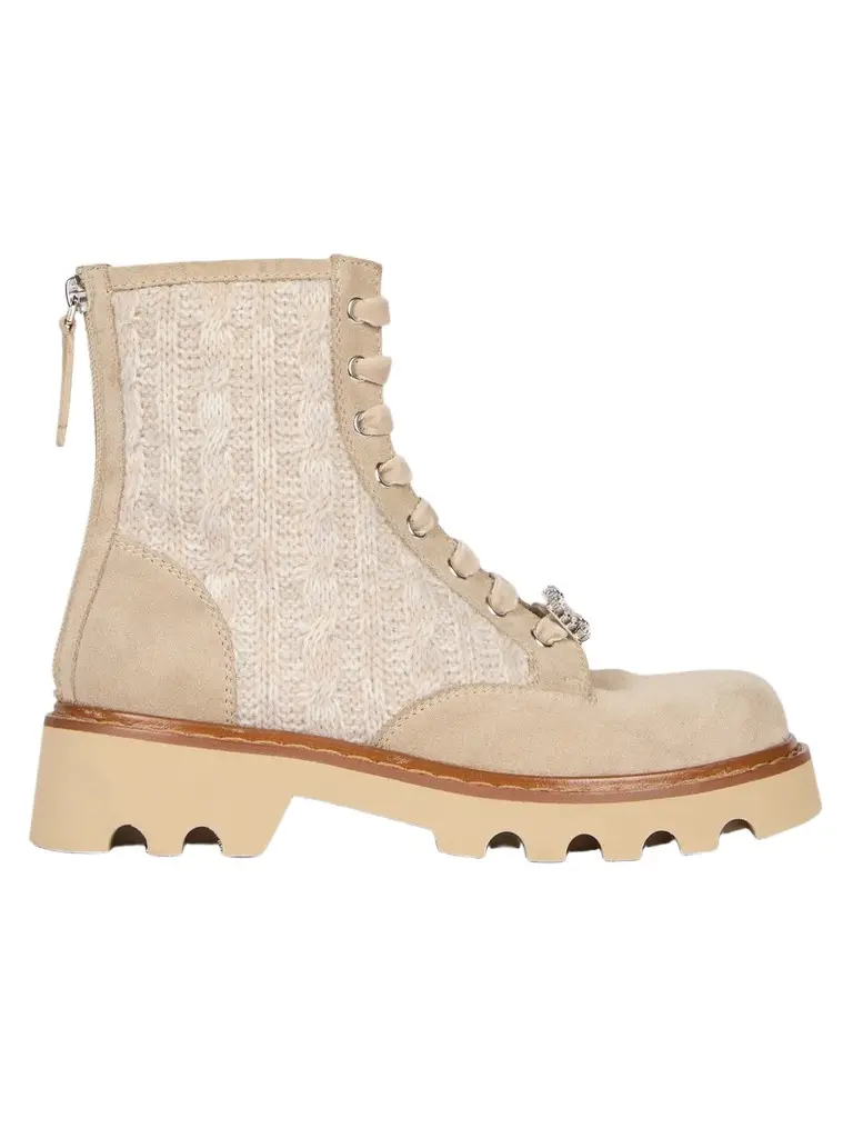Roger Vivier Women's Viv Rangers Cable-Knit & Suede Combat Boots