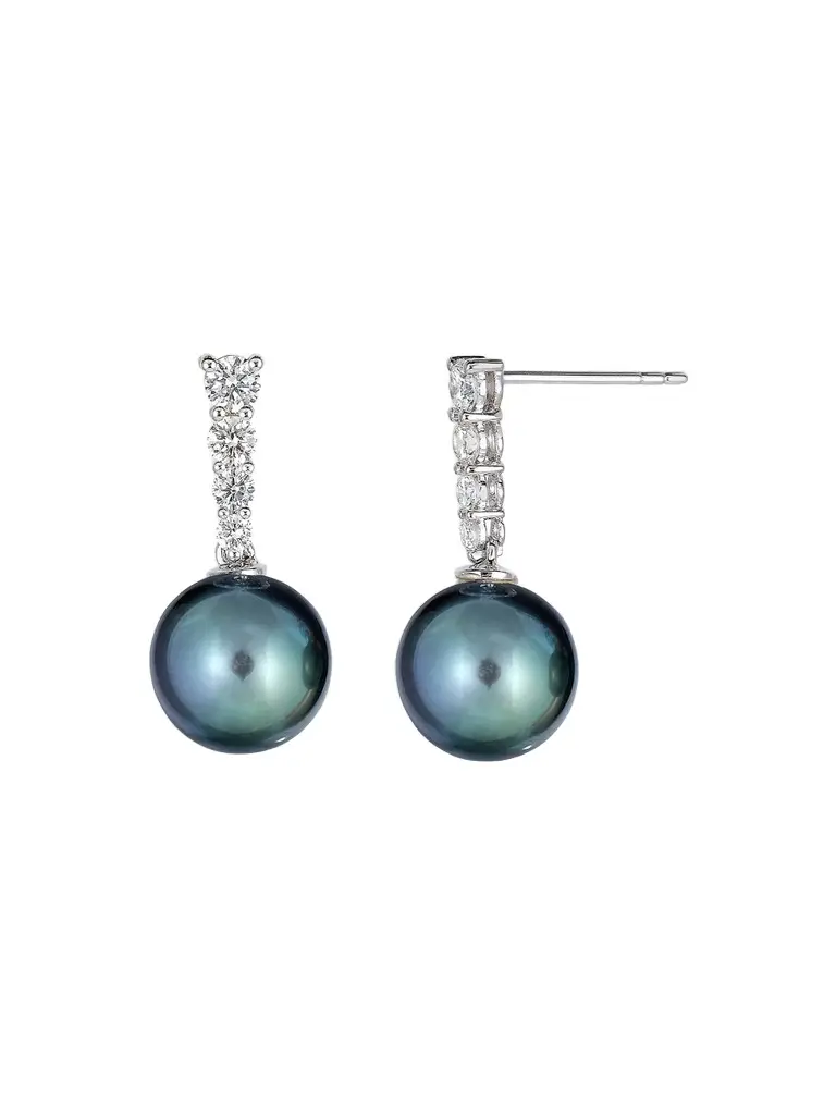 Women's 18K White Gold, Tahitian Pearl & 0.54 TCW Diamond Drop Earrings Women's 18K White Gold, Tahitian Pearl & 0.54 TCW Diamond Drop Earrings
