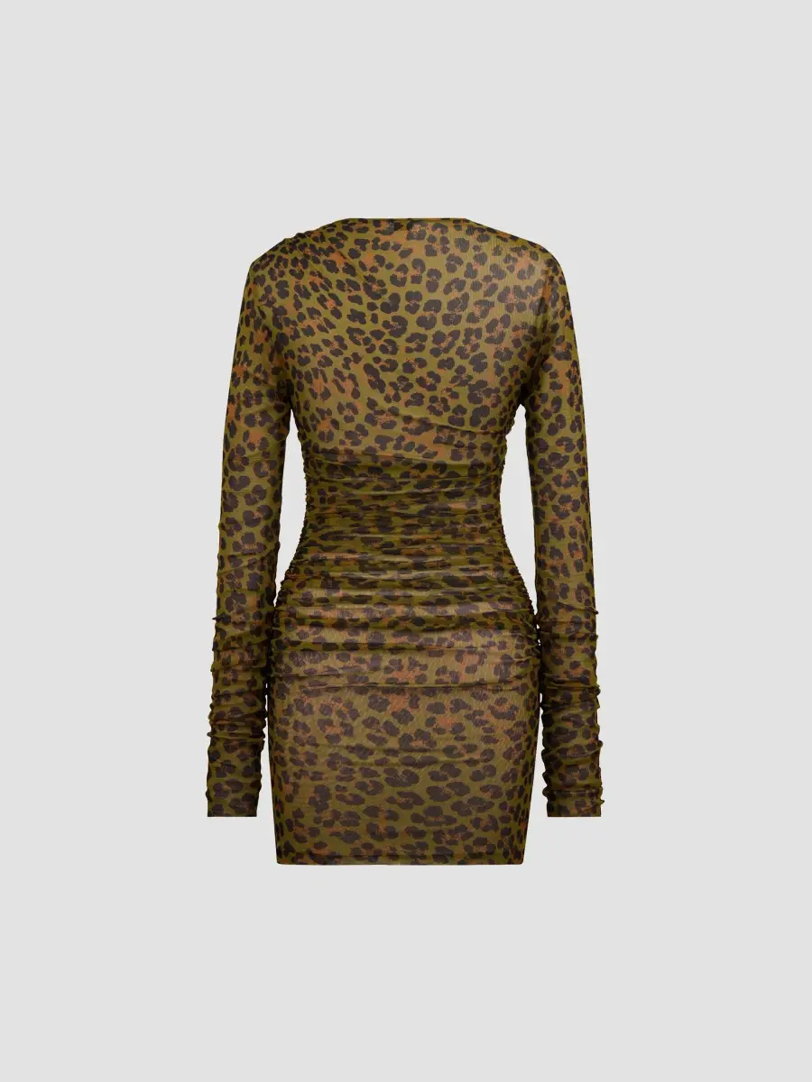 Saint Laurent Women's Draped Dress in Leopard-Print Stretch Jersey and Tulle - Leopard Print | Thumbnail 2