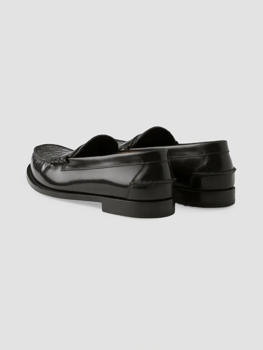 Prada Men's Brushed Leather and Crocodile Loafers - Black | Thumbnail 3 Prada Men's Brushed Leather and Crocodile Loafers - Black | Thumbnail 3