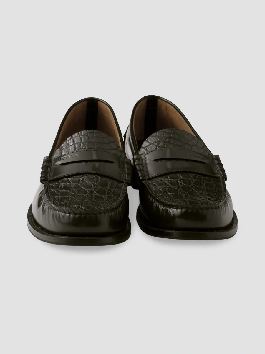Prada Men's Brushed Leather and Crocodile Loafers - Black | Thumbnail 4 Prada Men's Brushed Leather and Crocodile Loafers - Black | Thumbnail 4