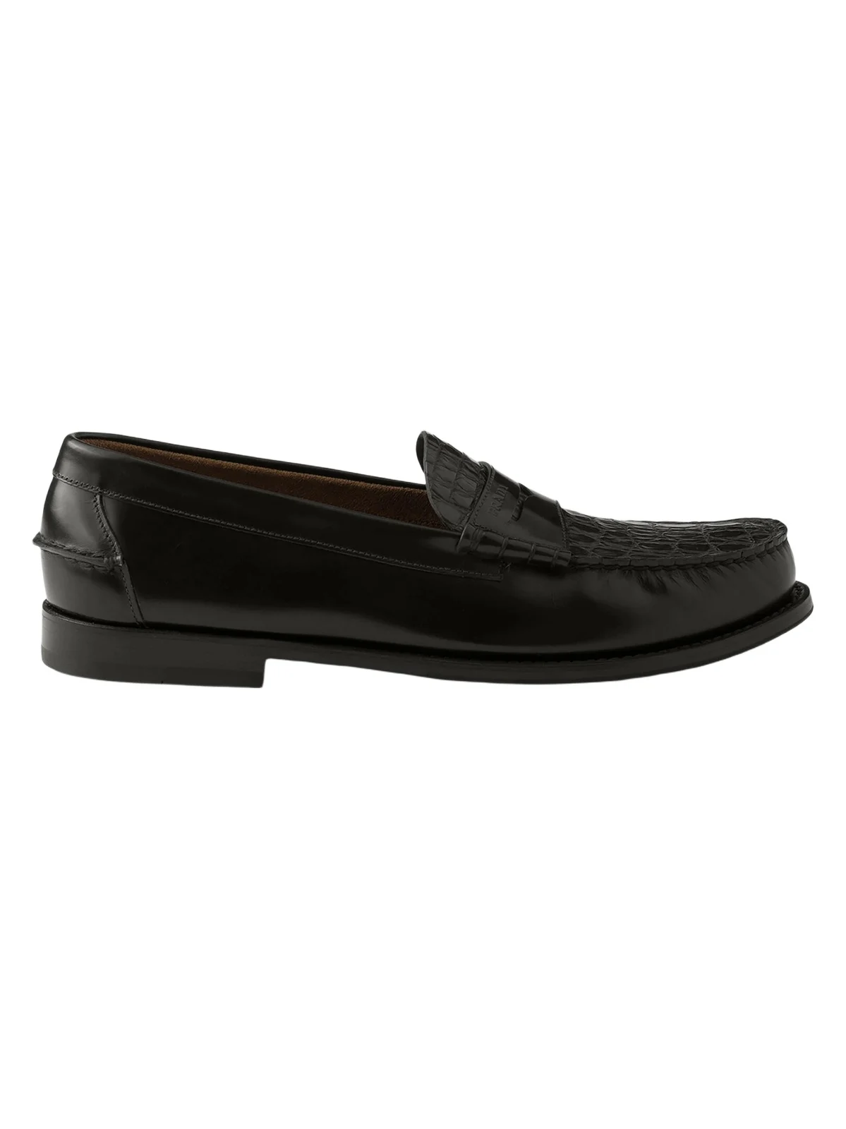 Prada Men's Brushed Leather and Crocodile Loafers - Black