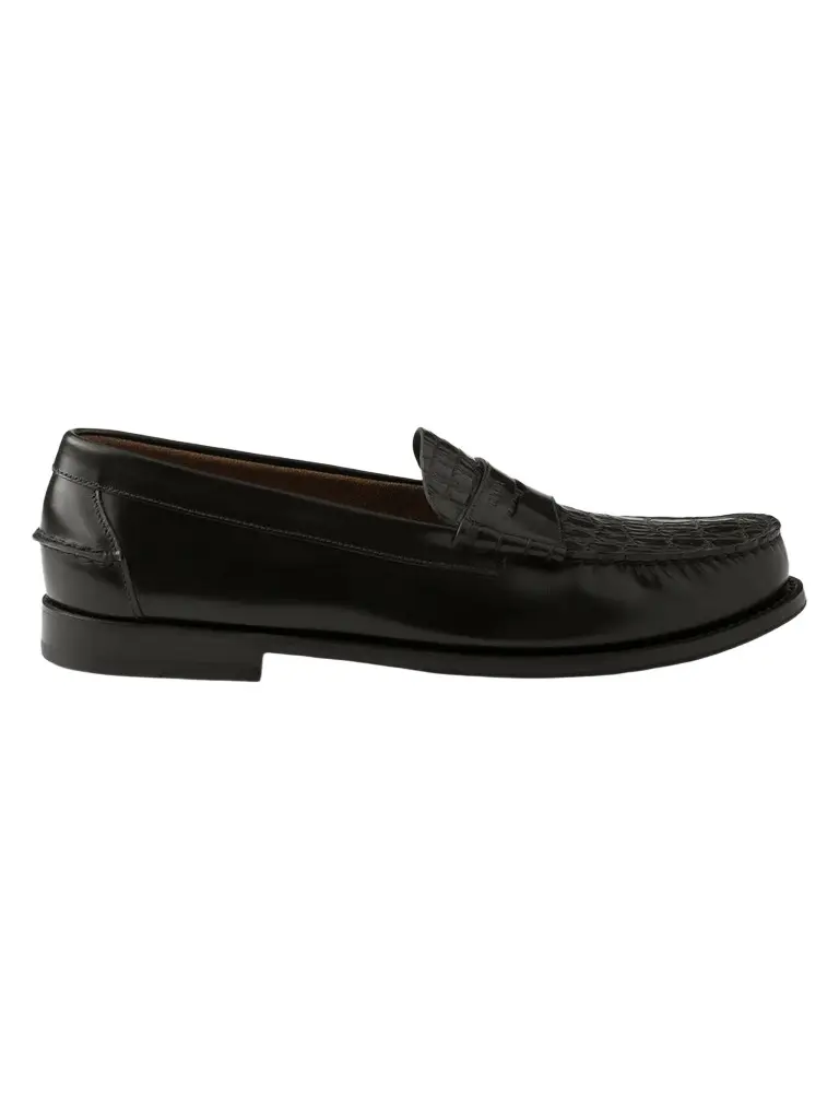 Prada Men's Brushed Leather and Crocodile Loafers - Black