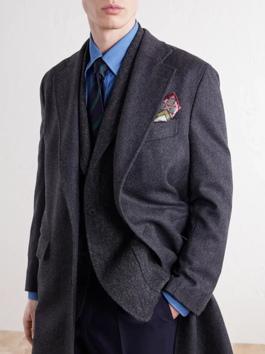 Rubinacci Herringbone Virgin Wool Coat - Men | Thumbnail 5 Rubinacci Herringbone Virgin Wool Coat - Men | Thumbnail 5
