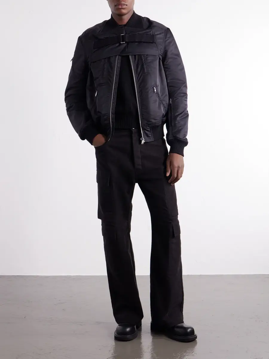 Rick Owens Two-Piece Buckled Rib-Trimmed Satin Bomber Jacket - Men | Thumbnail 2 Rick Owens Two-Piece Buckled Rib-Trimmed Satin Bomber Jacket - Men | Thumbnail 2
