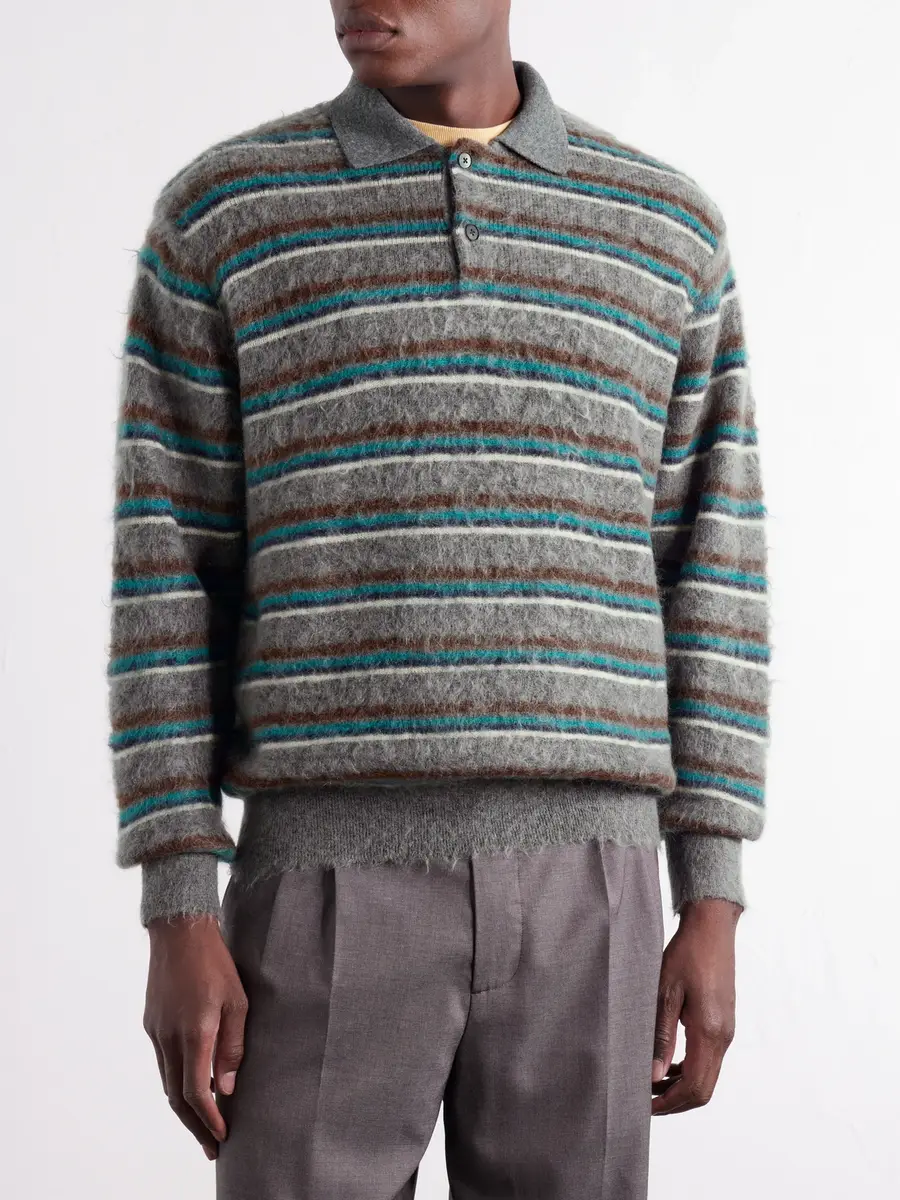 ssstein Striped Brushed-Knit Polo Shirt - Men | Thumbnail 3 ssstein Striped Brushed-Knit Polo Shirt - Men | Thumbnail 3