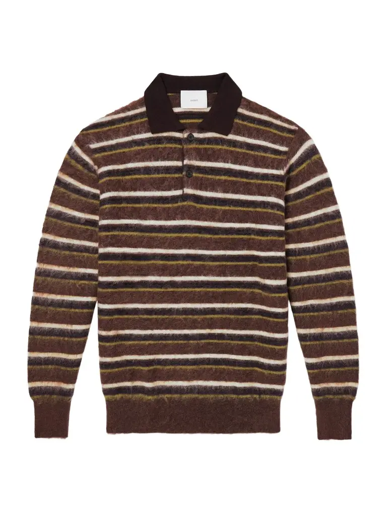 ssstein Striped Brushed-Knit Polo Shirt - Men