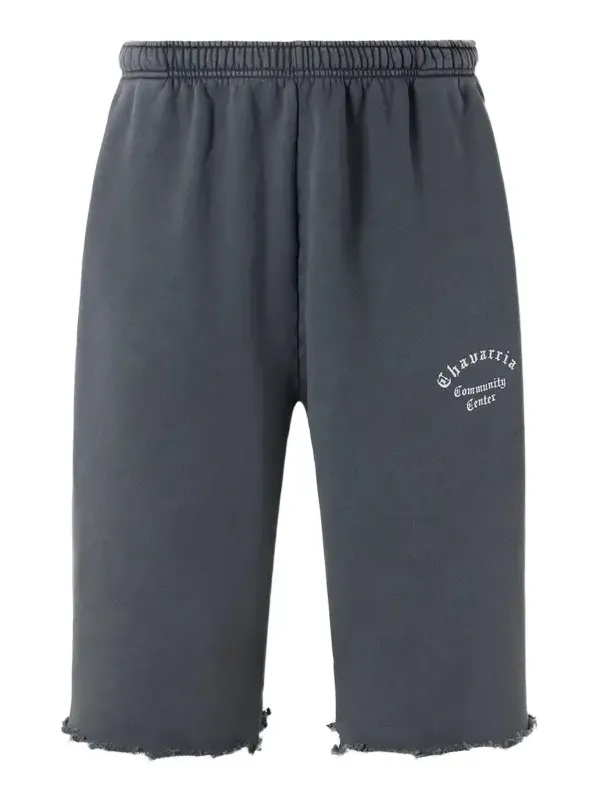 Willy Chavarria Community Center Distressed Logo-Print Cotton-Jersey Shorts - Men