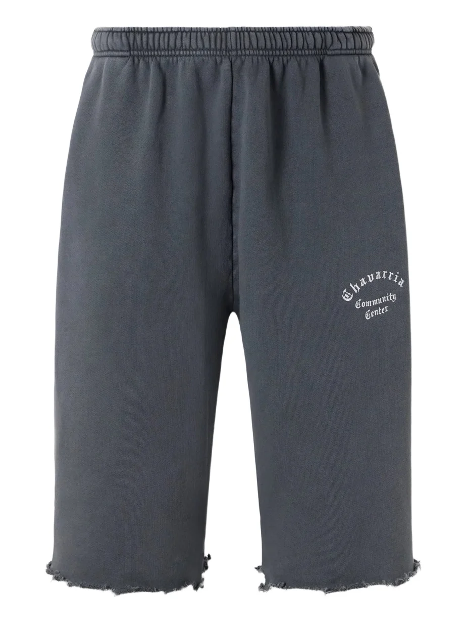 Willy Chavarria Community Center Distressed Logo-Print Cotton-Jersey Shorts - Men
