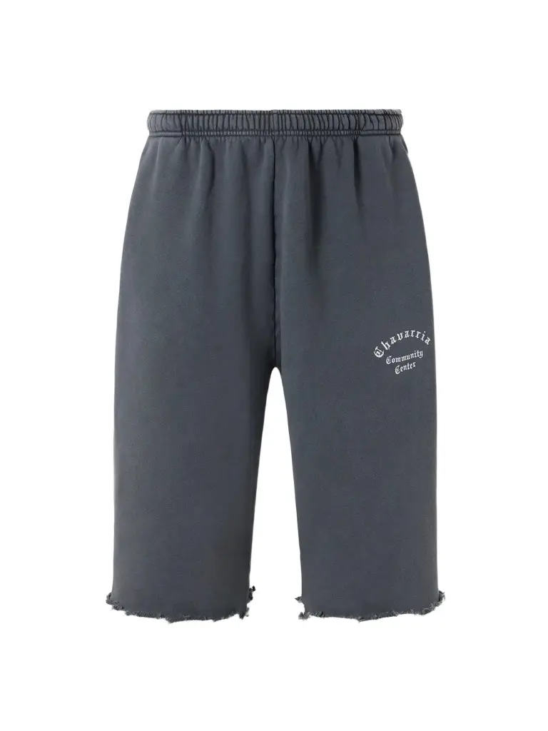 Willy Chavarria Community Center Distressed Logo-Print Cotton-Jersey Shorts - Men