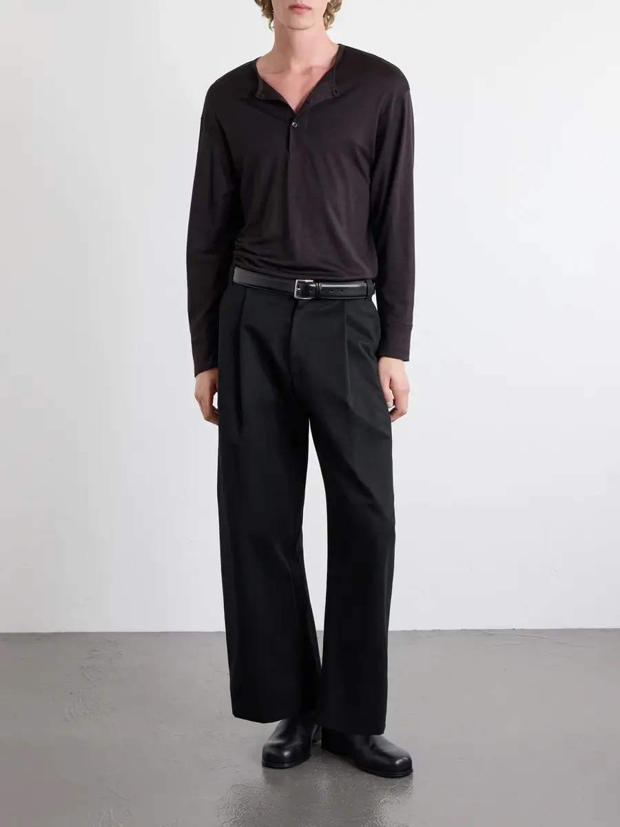 Studio Nicholson Sorte Wide-Leg Pleated Cotton-Twill Trousers - Men | Thumbnail 2 Studio Nicholson Sorte Wide-Leg Pleated Cotton-Twill Trousers - Men | Thumbnail 2