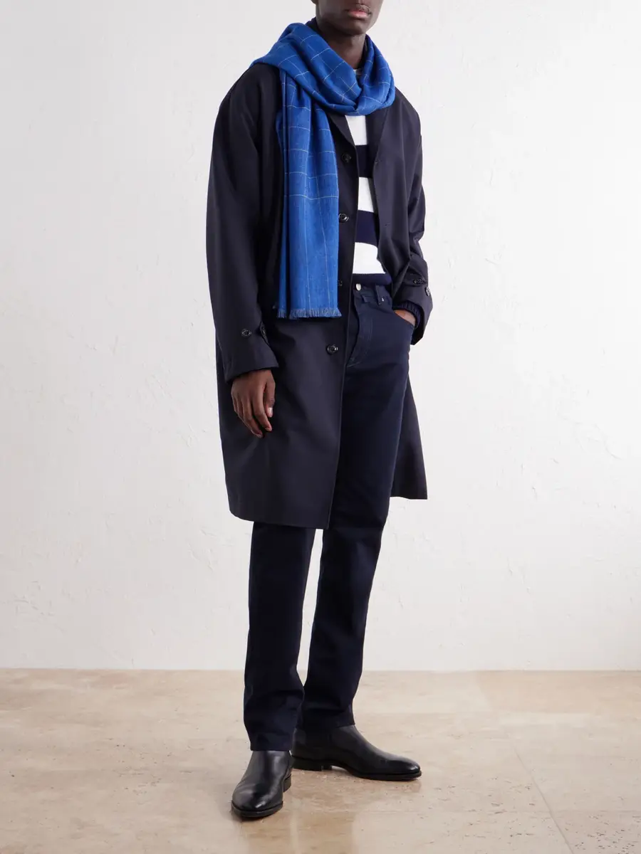 Anderson & Sheppard Frayed Checked Cashmere-Twill Scarf - Men | Thumbnail 2