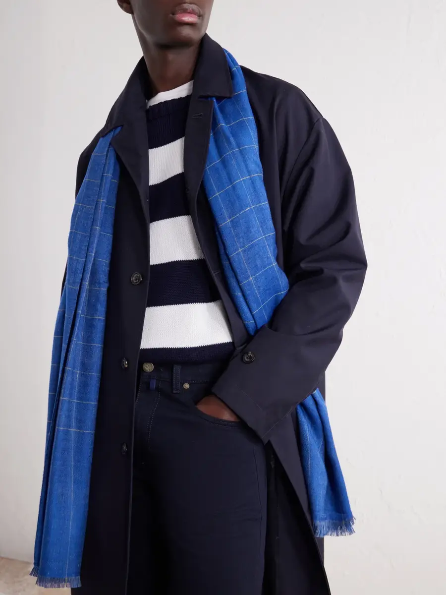 Anderson & Sheppard Frayed Checked Cashmere-Twill Scarf - Men | Thumbnail 3