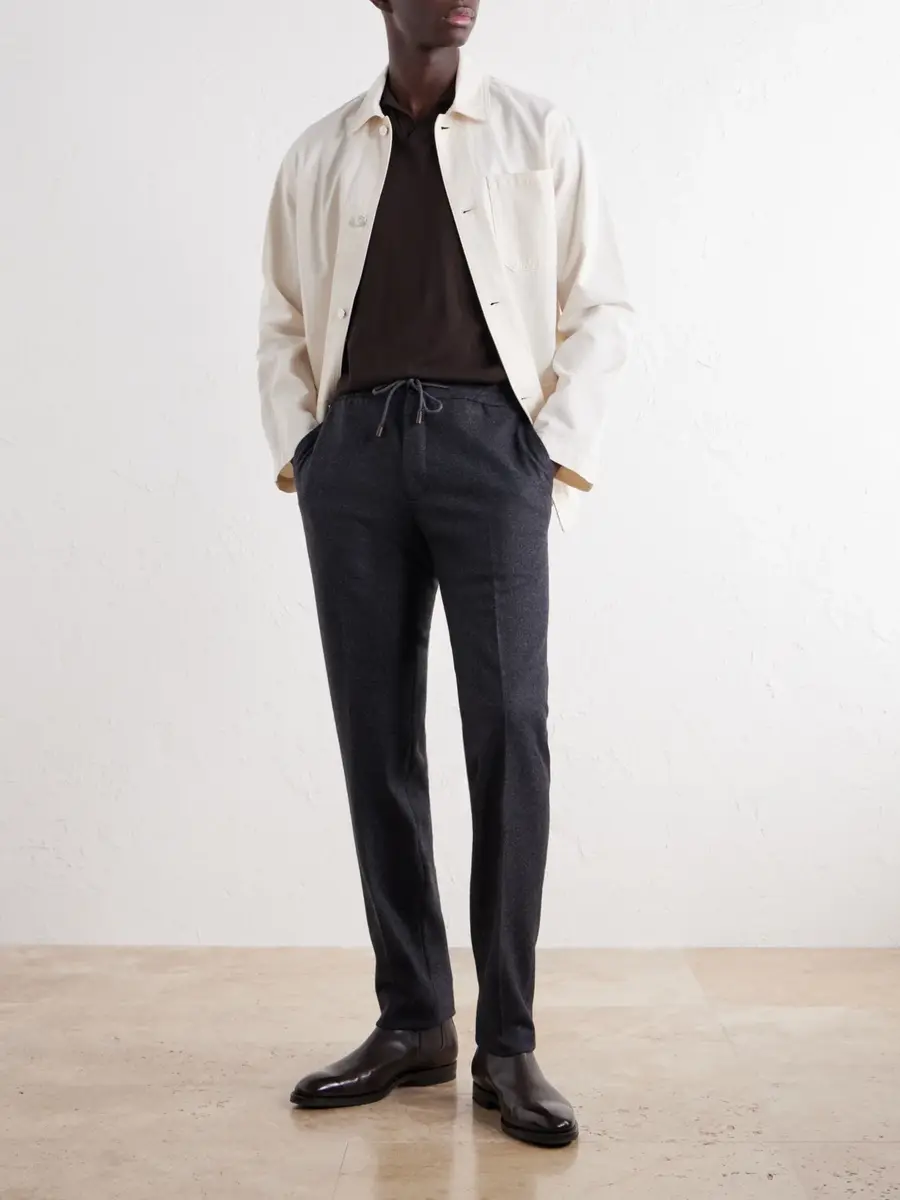 Slowear Straight-Leg Cashmere-Flannel Drawstring Trousers - Men | Thumbnail 2 Slowear Straight-Leg Cashmere-Flannel Drawstring Trousers - Men | Thumbnail 2