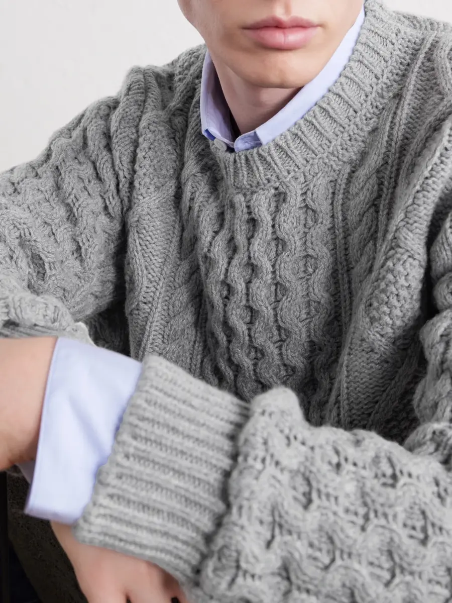 Anderson & Sheppard Aran Cable-Knit Wool and Cashmere-Blend Sweater - Men | Thumbnail 5 Anderson & Sheppard Aran Cable-Knit Wool and Cashmere-Blend Sweater - Men | Thumbnail 5