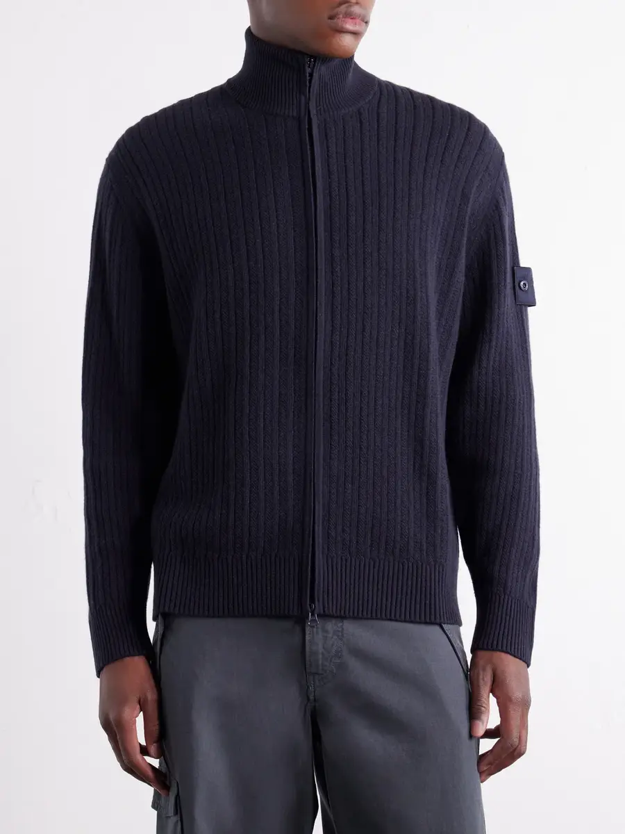 Stone Island STONE ISLAND GHOST Ribbed Wool and Cashmere-Blend Zip-Up Cardigan - Men | Thumbnail 3