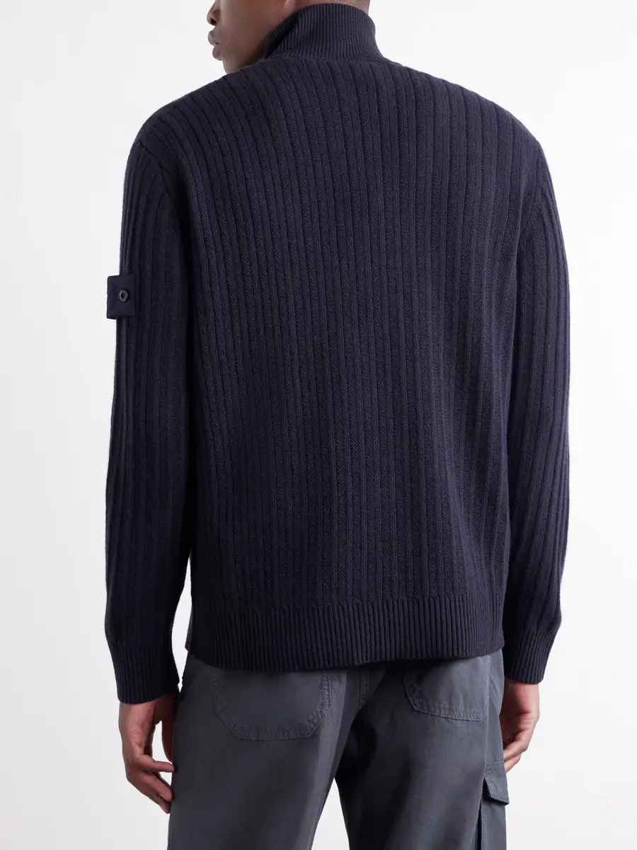 Stone Island STONE ISLAND GHOST Ribbed Wool and Cashmere-Blend Zip-Up Cardigan - Men | Thumbnail 4