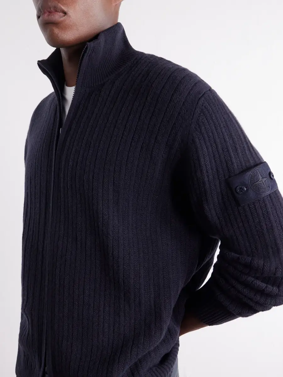 Stone Island STONE ISLAND GHOST Ribbed Wool and Cashmere-Blend Zip-Up Cardigan - Men | Thumbnail 5