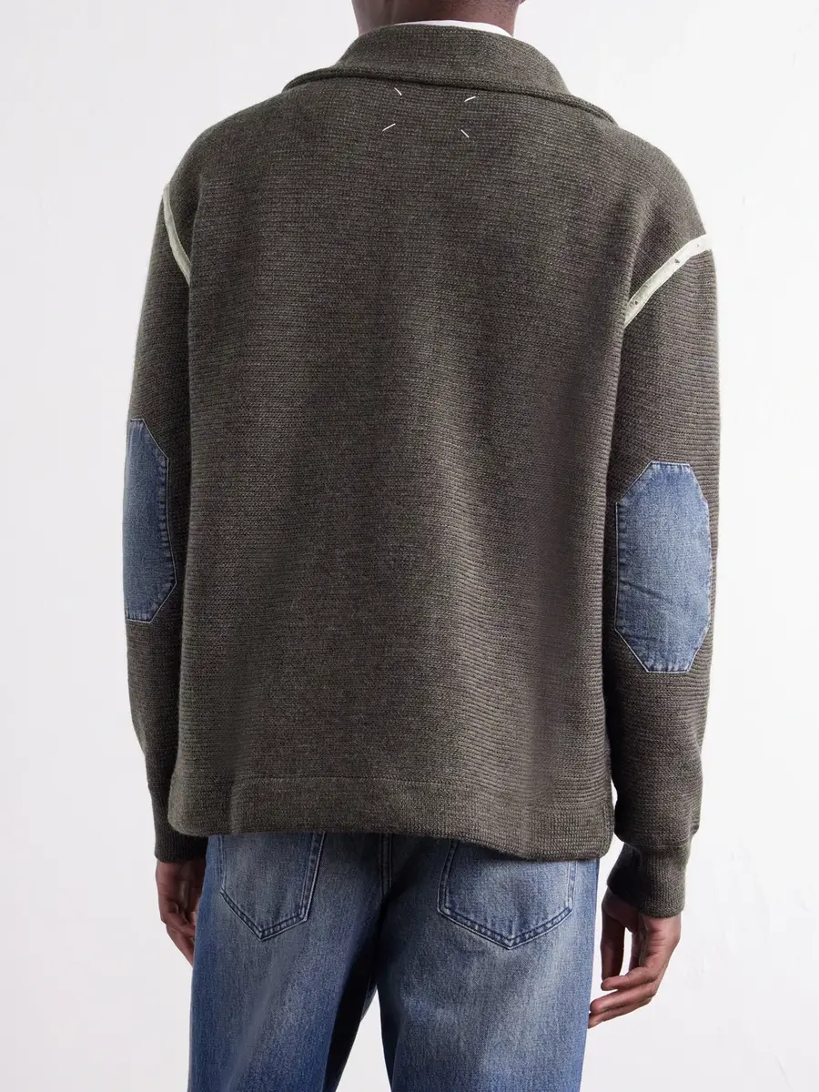 Maison Margiela Distressed Denim-Trimmed Wool Half-Zip Sweater - Men | Thumbnail 4 Maison Margiela Distressed Denim-Trimmed Wool Half-Zip Sweater - Men | Thumbnail 4
