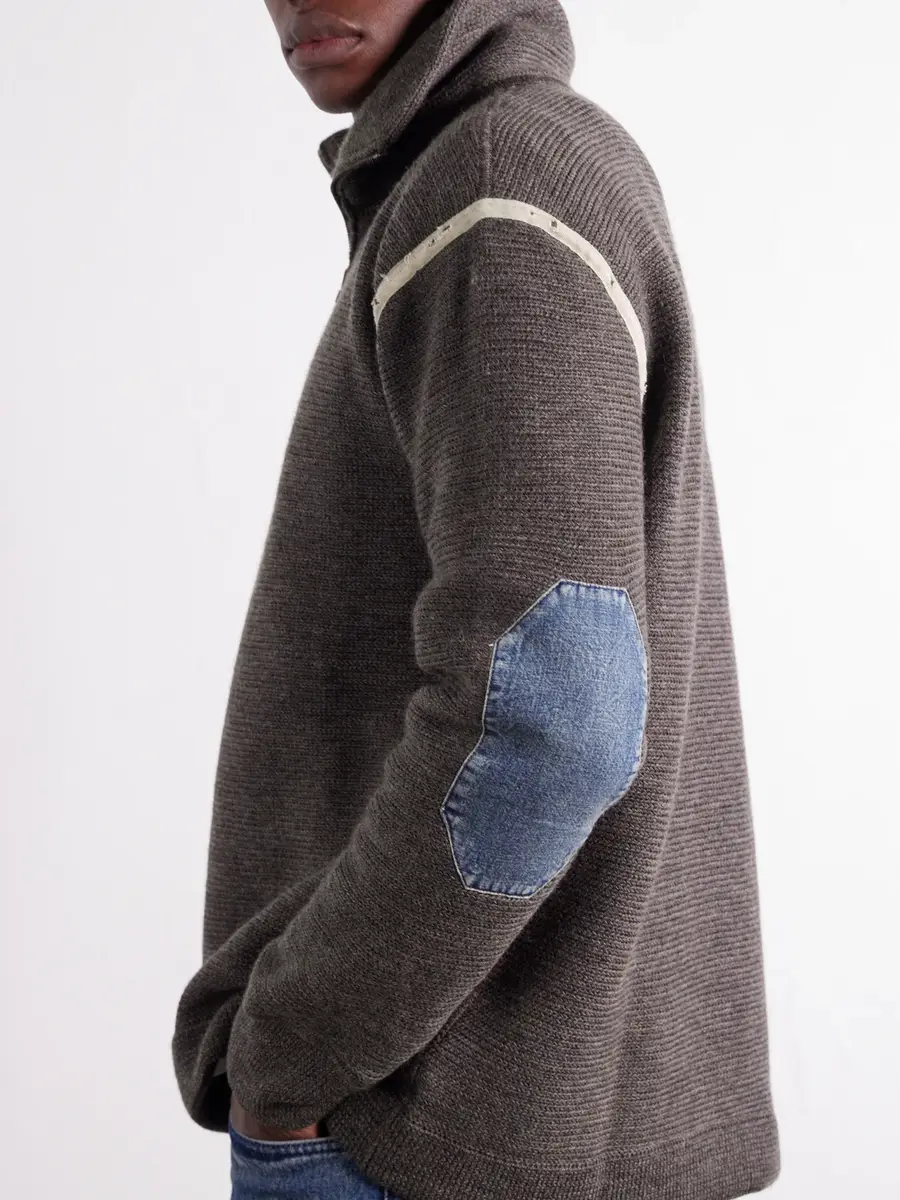 Maison Margiela Distressed Denim-Trimmed Wool Half-Zip Sweater - Men | Thumbnail 5 Maison Margiela Distressed Denim-Trimmed Wool Half-Zip Sweater - Men | Thumbnail 5