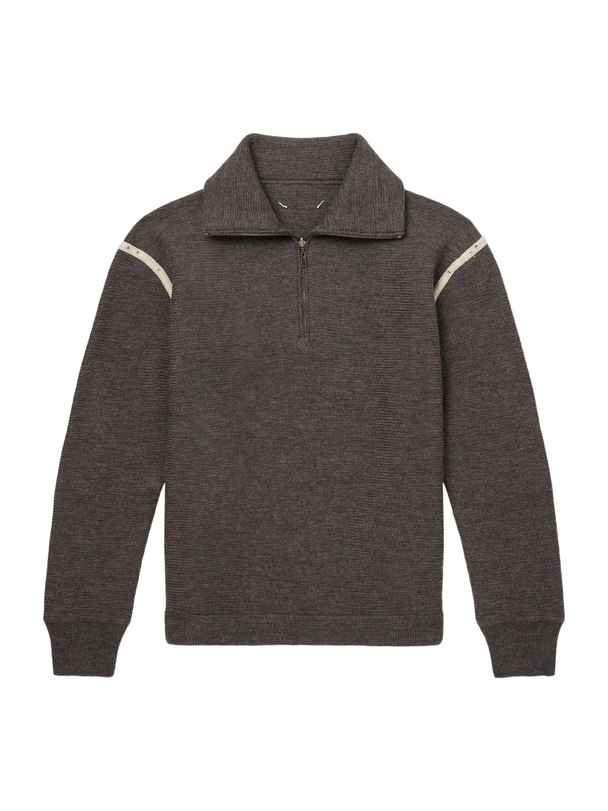 Maison Margiela Distressed Denim-Trimmed Wool Half-Zip Sweater - Men