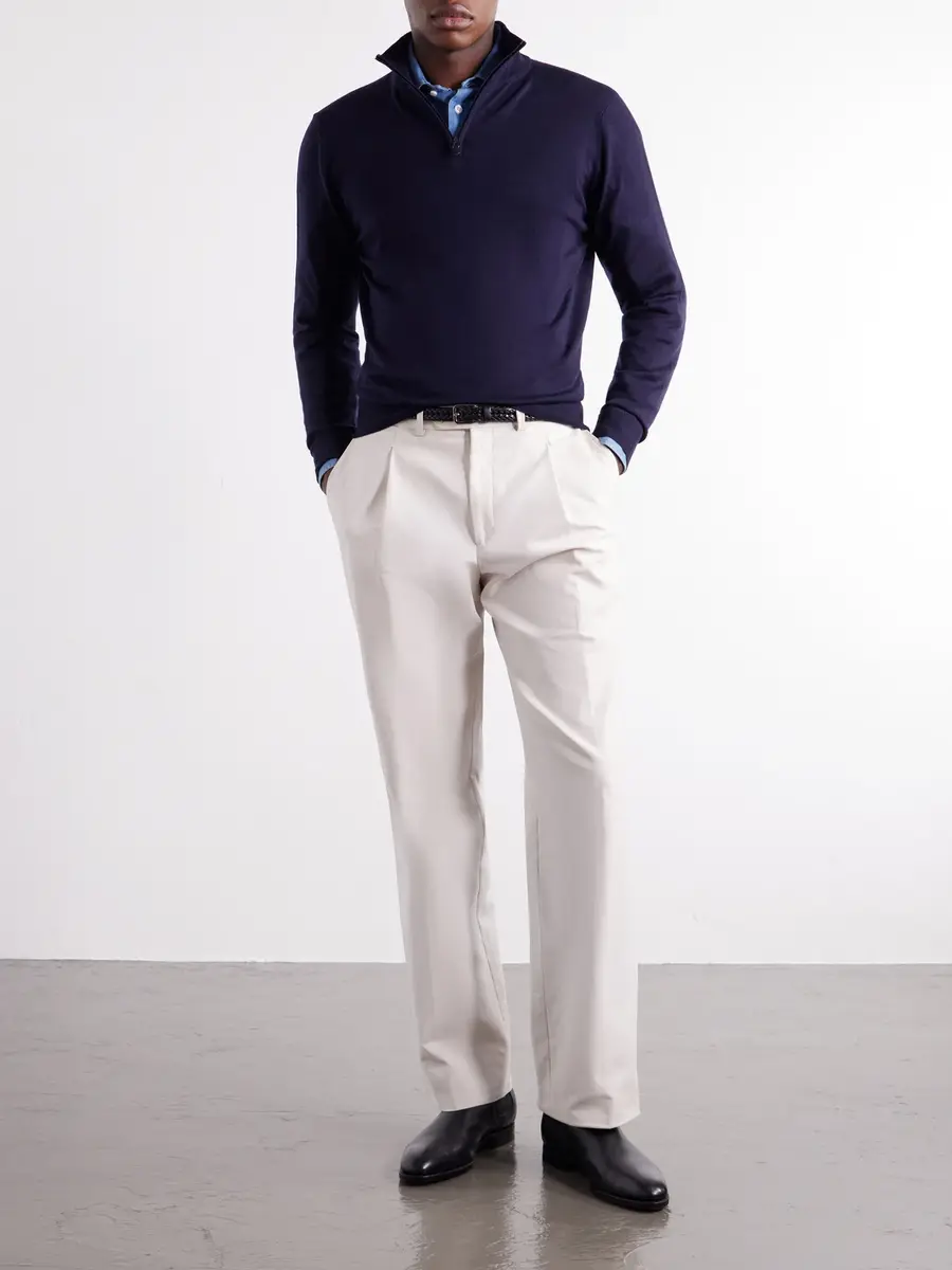 Canali Rib-Trimmed Wool Half-Zip Sweater - Men | Thumbnail 2