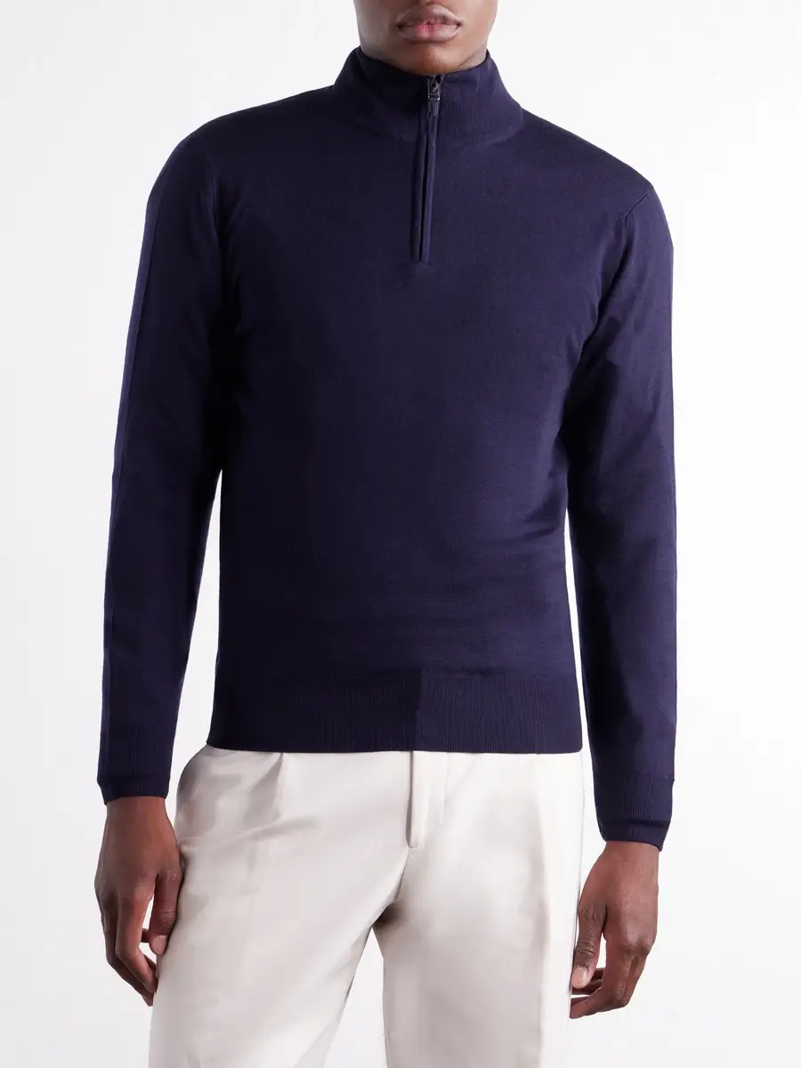 Canali Rib-Trimmed Wool Half-Zip Sweater - Men | Thumbnail 3