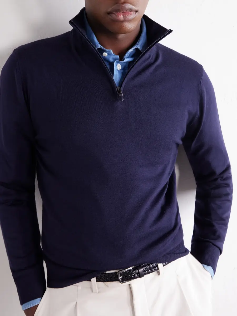 Canali Rib-Trimmed Wool Half-Zip Sweater - Men | Thumbnail 5