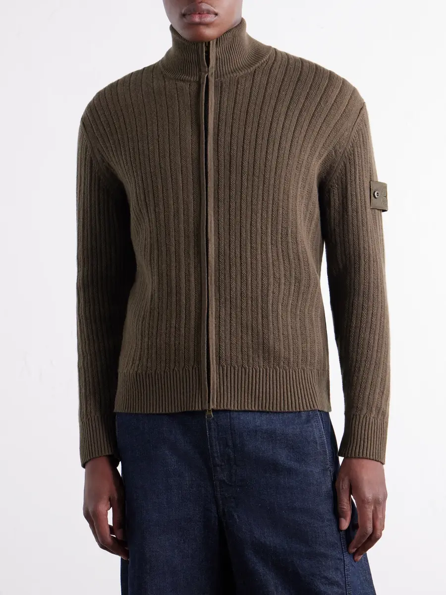 Stone Island STONE ISLAND GHOST Ribbed Wool and Cashmere-Blend Zip-Up Cardigan - Men | Thumbnail 3 Stone Island STONE ISLAND GHOST Ribbed Wool and Cashmere-Blend Zip-Up Cardigan - Men | Thumbnail 3