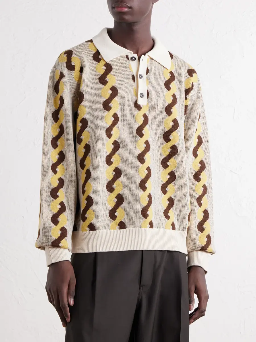 BODE Lasso Jacquard-Knit Cotton, Alpaca and Merino Wool-Blend Polo Sweater - Men | Thumbnail 3 BODE Lasso Jacquard-Knit Cotton, Alpaca and Merino Wool-Blend Polo Sweater - Men | Thumbnail 3