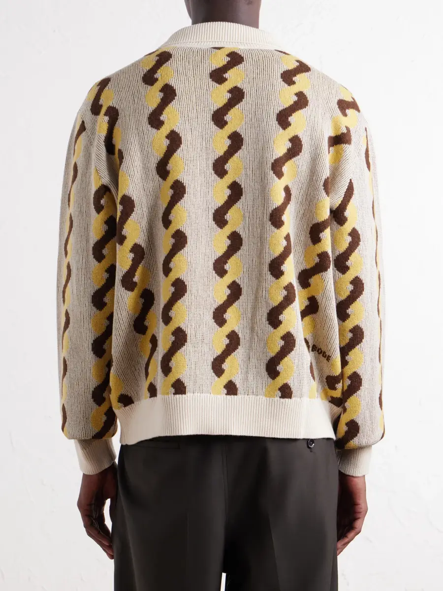 BODE Lasso Jacquard-Knit Cotton, Alpaca and Merino Wool-Blend Polo Sweater - Men | Thumbnail 4 BODE Lasso Jacquard-Knit Cotton, Alpaca and Merino Wool-Blend Polo Sweater - Men | Thumbnail 4