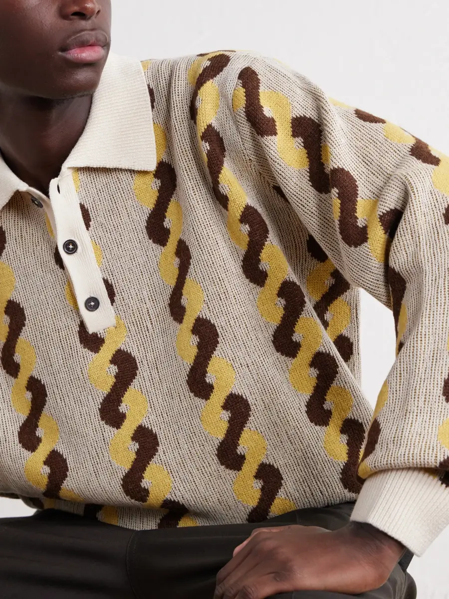 BODE Lasso Jacquard-Knit Cotton, Alpaca and Merino Wool-Blend Polo Sweater - Men | Thumbnail 5 BODE Lasso Jacquard-Knit Cotton, Alpaca and Merino Wool-Blend Polo Sweater - Men | Thumbnail 5