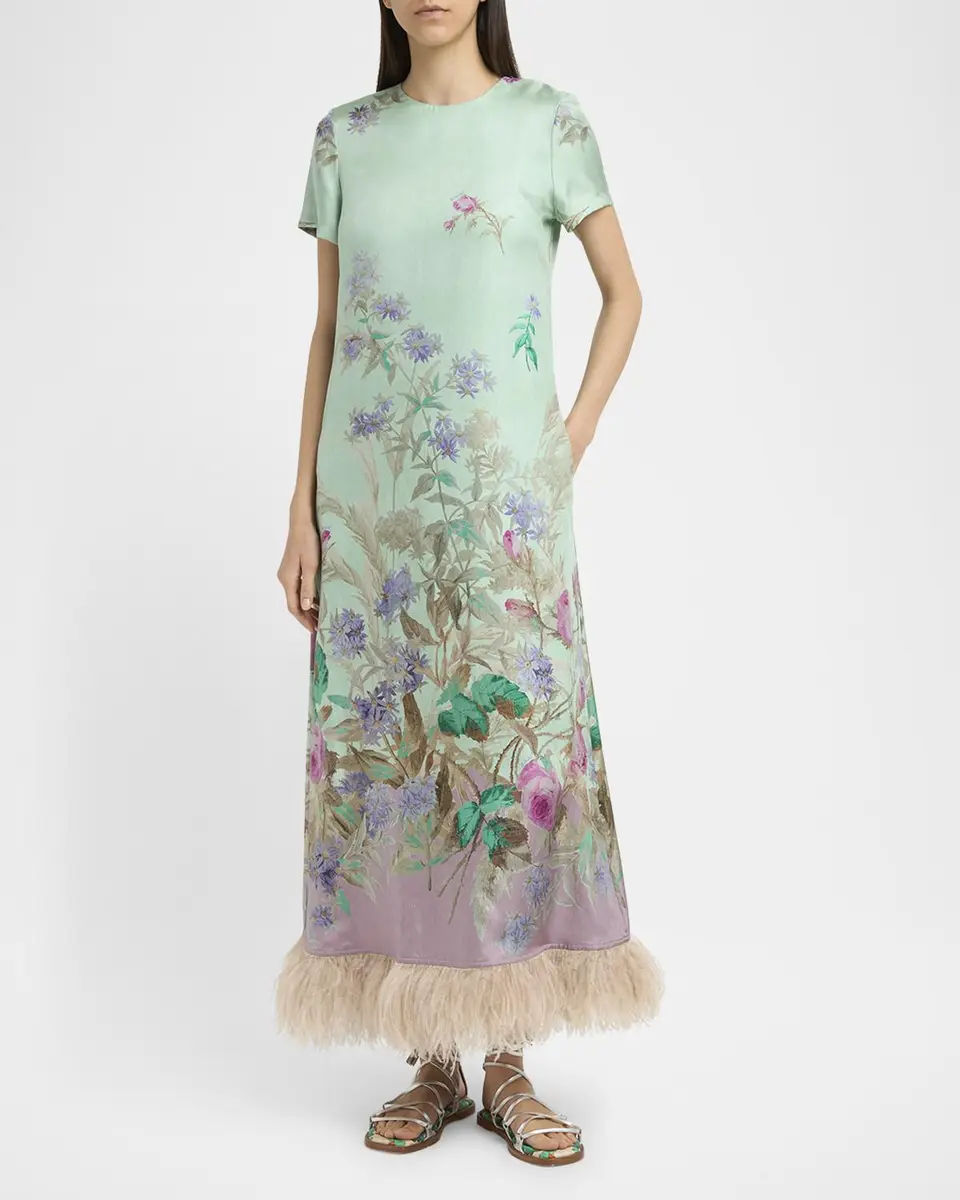 La DoubleJ Floral Feather-Trim Maxi Swing Dress | Thumbnail 2 La DoubleJ Floral Feather-Trim Maxi Swing Dress | Thumbnail 2