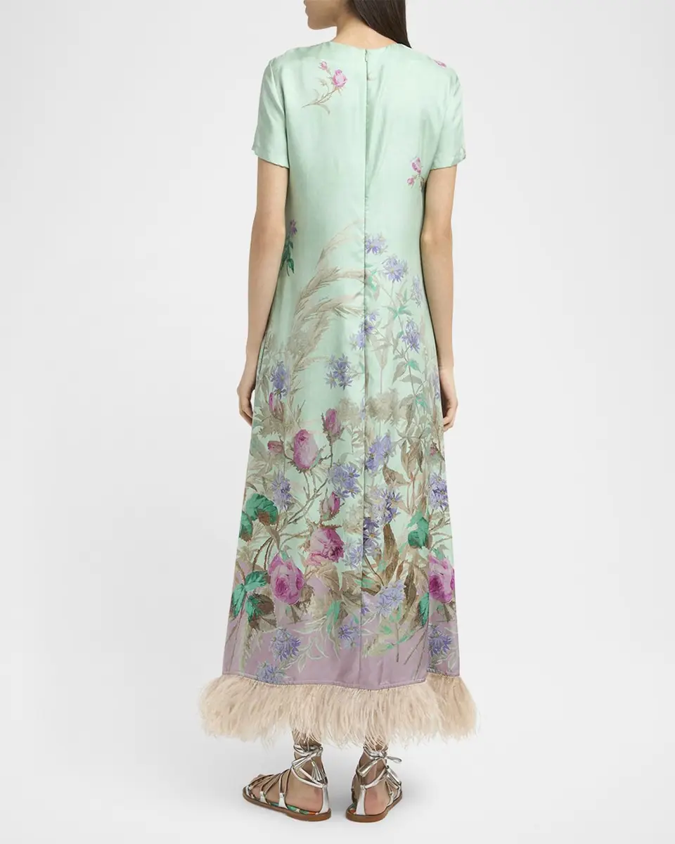 La DoubleJ Floral Feather-Trim Maxi Swing Dress | Thumbnail 3 La DoubleJ Floral Feather-Trim Maxi Swing Dress | Thumbnail 3
