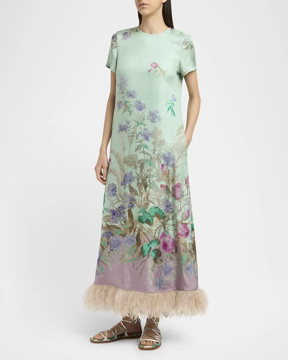 La DoubleJ Floral Feather-Trim Maxi Swing Dress | Thumbnail 4 La DoubleJ Floral Feather-Trim Maxi Swing Dress | Thumbnail 4