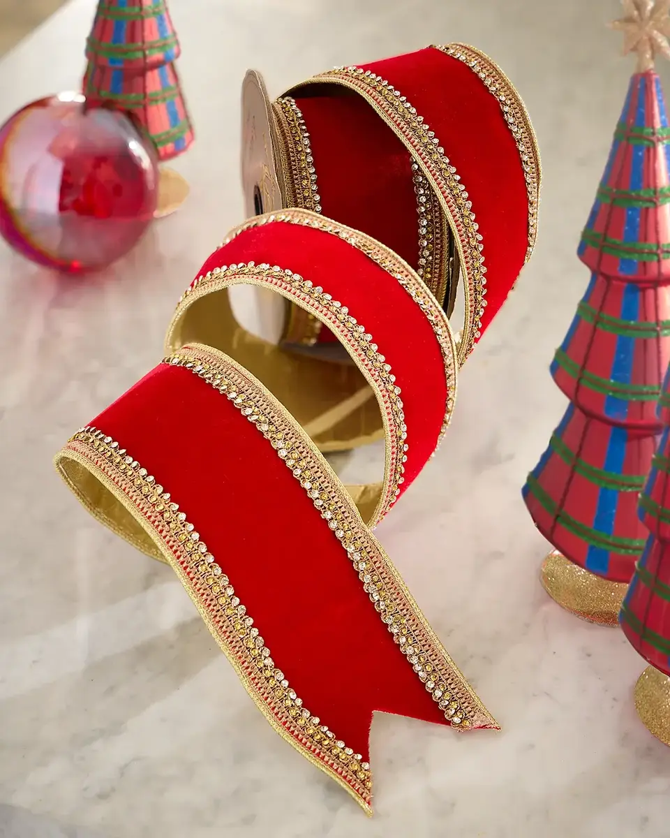 D. Stevens Jewel Countess Trimmed Velvet Ribbon, 4"W x 5 Yards