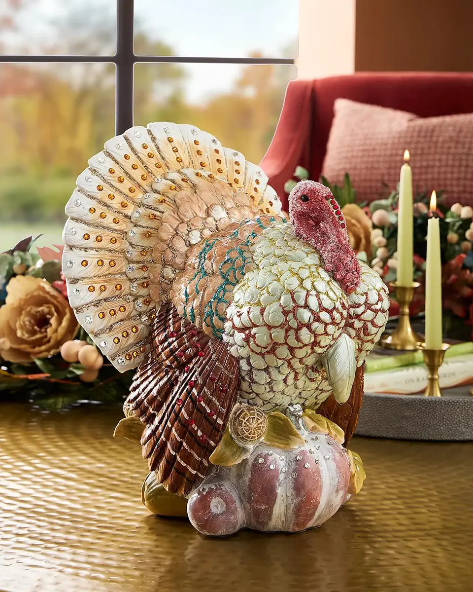 Sweet Savannah Large Jeweled Turkey Thanksgiving Decor