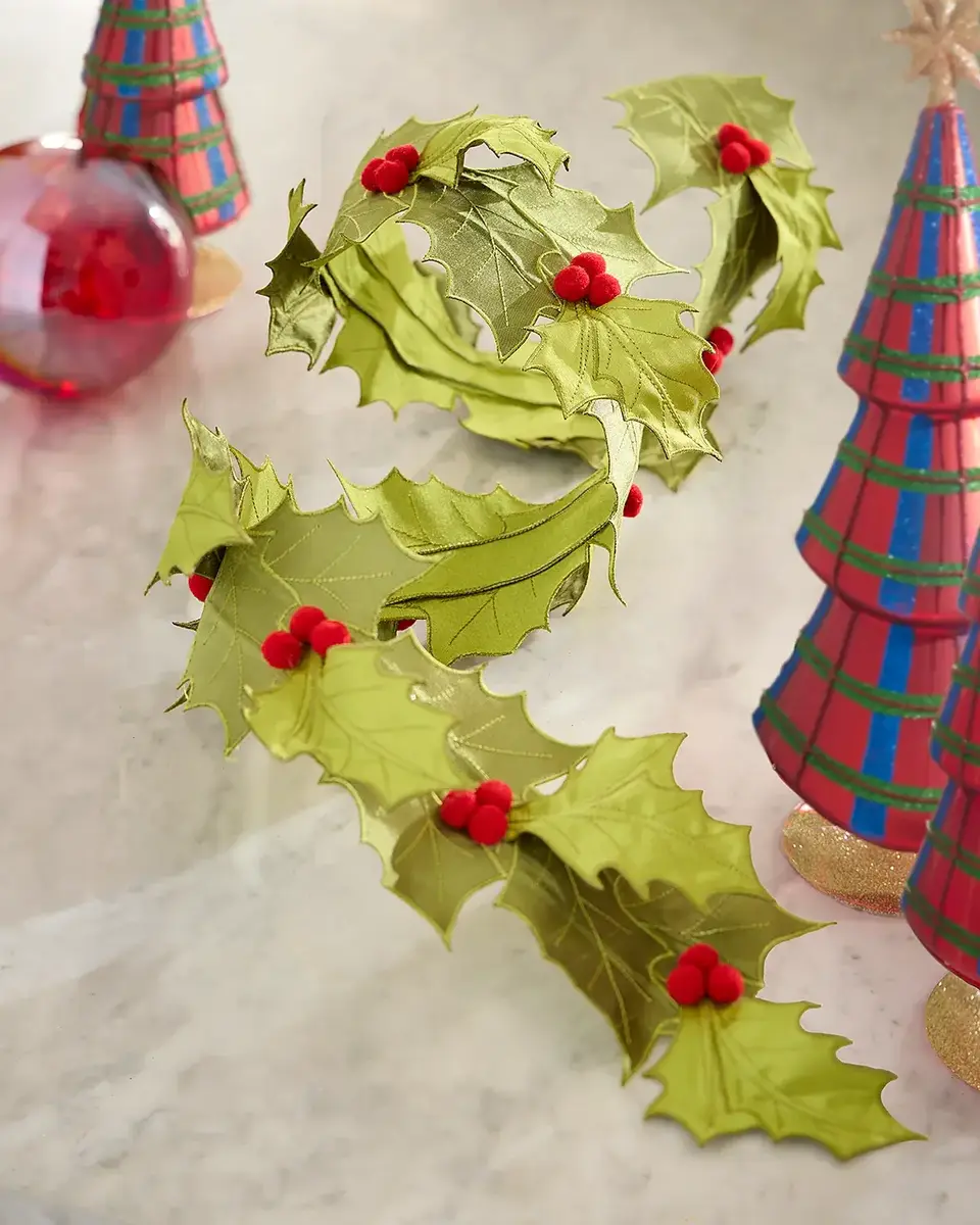 D. Stevens Cut-Out Holly Satin Ribbon, 4" x 3 Yards