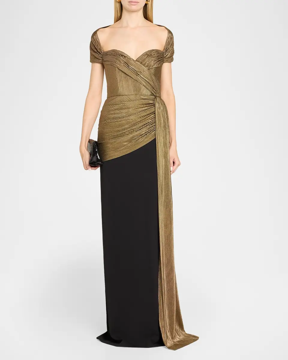 BADGLEY MISCHKA Draped Sweetheart Metallic Lame Column Gown | Thumbnail 2 BADGLEY MISCHKA Draped Sweetheart Metallic Lame Column Gown | Thumbnail 2