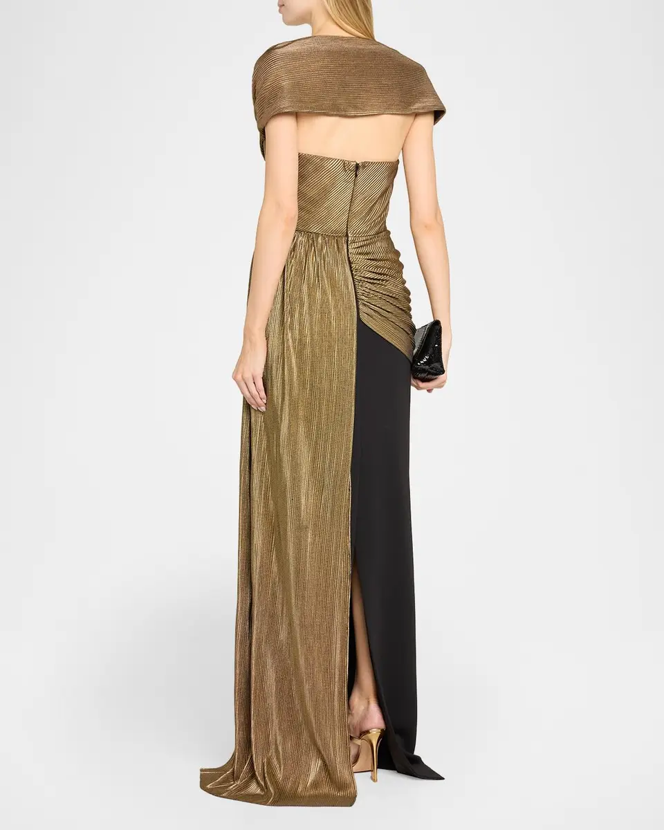 BADGLEY MISCHKA Draped Sweetheart Metallic Lame Column Gown | Thumbnail 3 BADGLEY MISCHKA Draped Sweetheart Metallic Lame Column Gown | Thumbnail 3