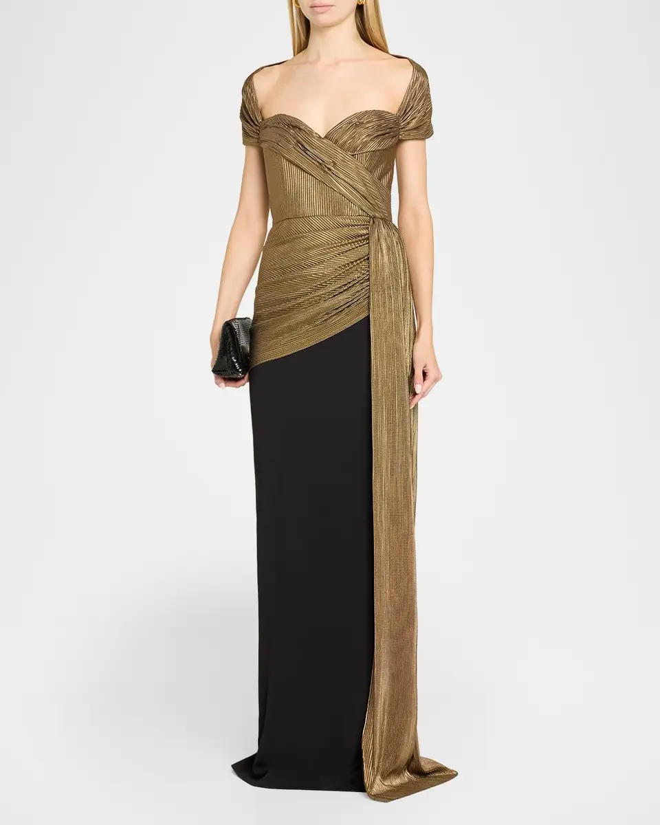 BADGLEY MISCHKA Draped Sweetheart Metallic Lame Column Gown | Thumbnail 4 BADGLEY MISCHKA Draped Sweetheart Metallic Lame Column Gown | Thumbnail 4