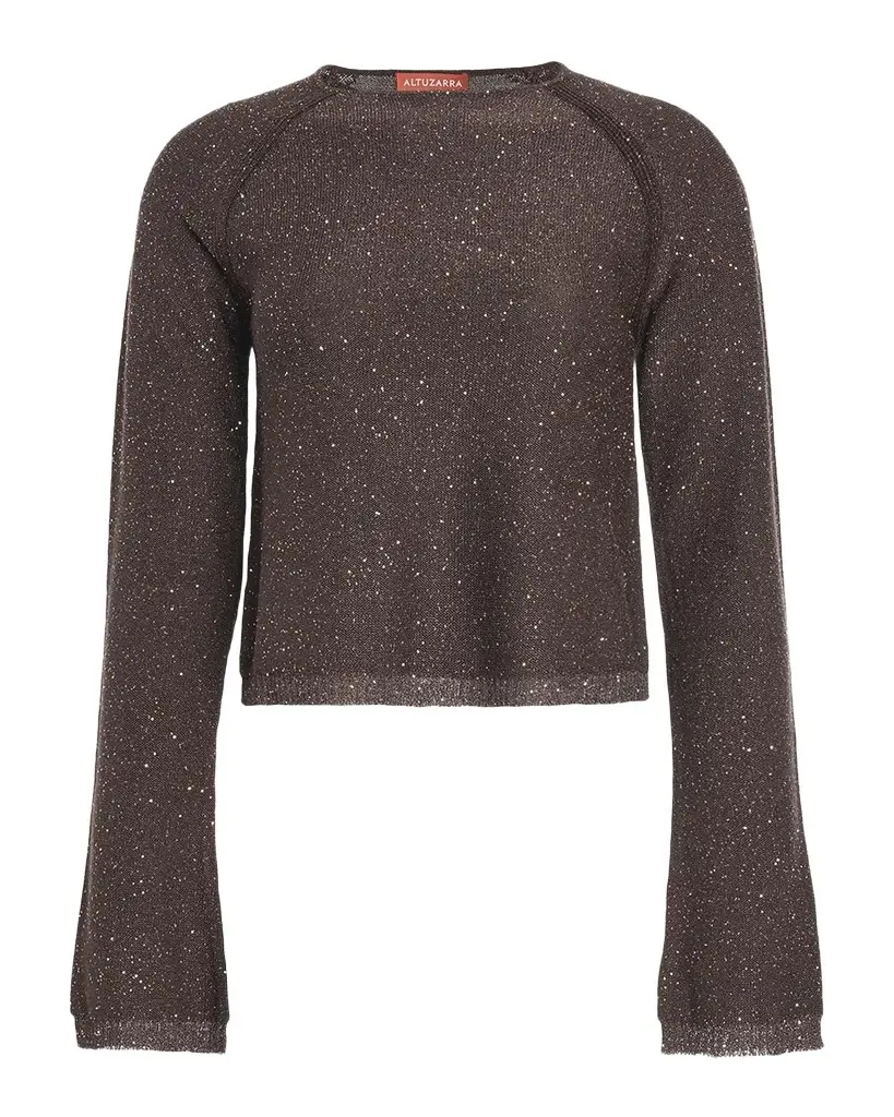 Woody Paillette Wool Fared-Sleeve Sweater Woody Paillette Wool Fared-Sleeve Sweater