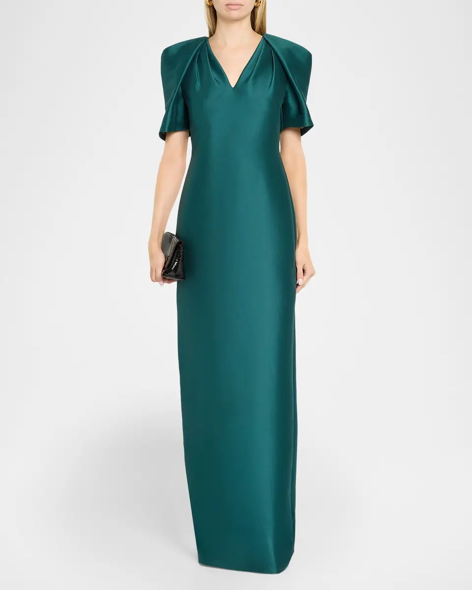BADGLEY MISCHKA Cape-Sleeve Mikado Column Gown | Thumbnail 2 BADGLEY MISCHKA Cape-Sleeve Mikado Column Gown | Thumbnail 2