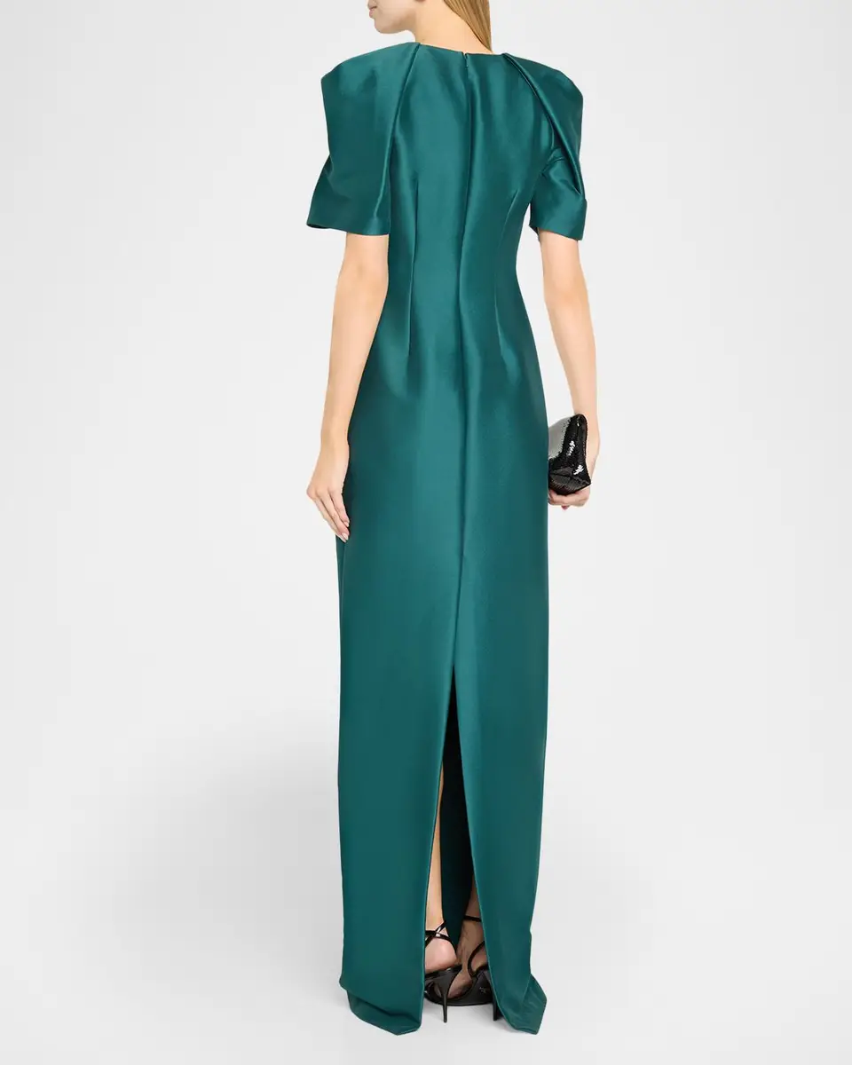 BADGLEY MISCHKA Cape-Sleeve Mikado Column Gown | Thumbnail 3 BADGLEY MISCHKA Cape-Sleeve Mikado Column Gown | Thumbnail 3